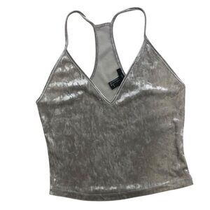 Forever 21 Velvet Blouse Top Sz S Silver Cropped Strappy Festival Whimsigoth